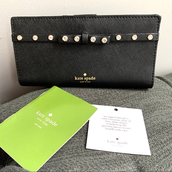 NWT Kate Spade leather jeweled wallet black - Picture 3 of 6